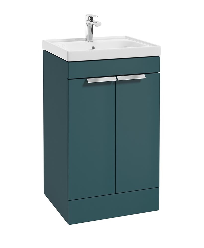 SONAS Stockholm 50cm Short Projection 2 Door Floor Standing Vanity Unit Ocean Blue Matt- Brushed Chrome Hardware