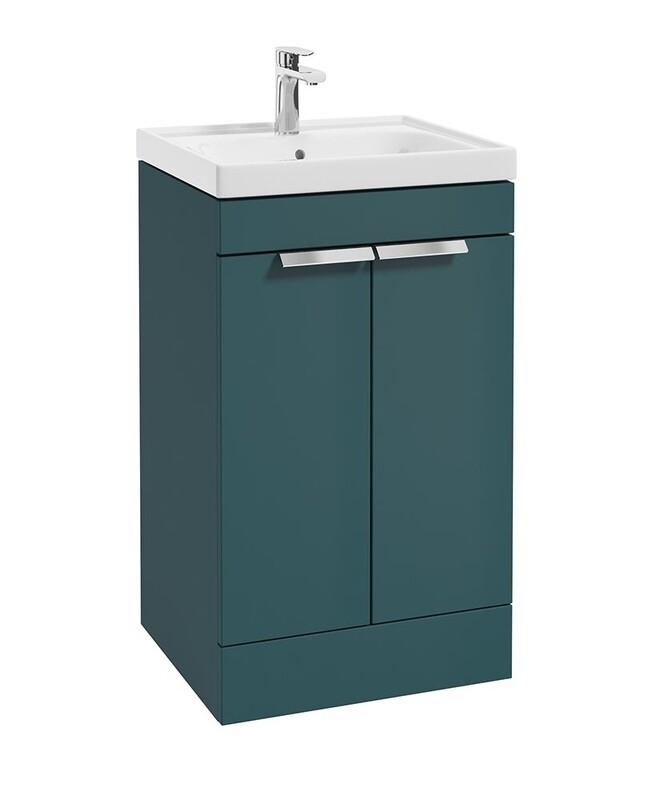 SONAS Stockholm 50cm Short Projection 2 Door Floor Standing Vanity Unit Ocean Blue Matt- Brushed Chrome Hardware