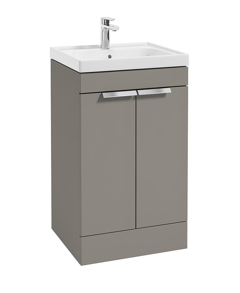 SONAS Stockholm 50cm Short Projection 2 Door Floor Standing Vanity Unit Khaki Matt- Brushed Chrome Hardware