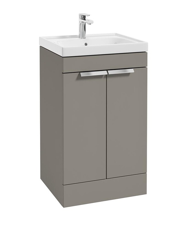 SONAS Stockholm 50cm Short Projection 2 Door Floor Standing Vanity Unit Khaki Matt- Brushed Chrome Hardware