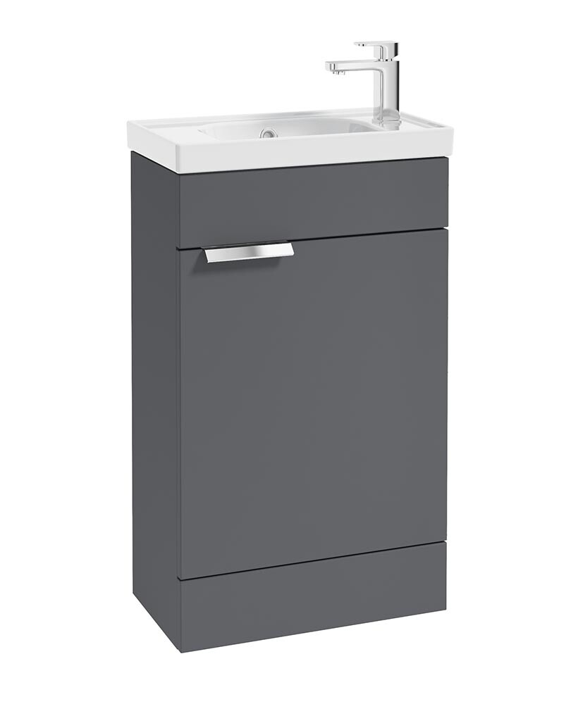 SONAS Stockholm 50cm Floor Standing Cloakroom Vanity Unit Midnight Grey Matt- Brushed Chrome Hardware