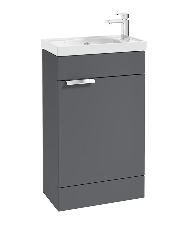 SONAS Stockholm 50cm Floor Standing Cloakroom Vanity Unit Midnight Grey Matt- Brushed Chrome Hardware