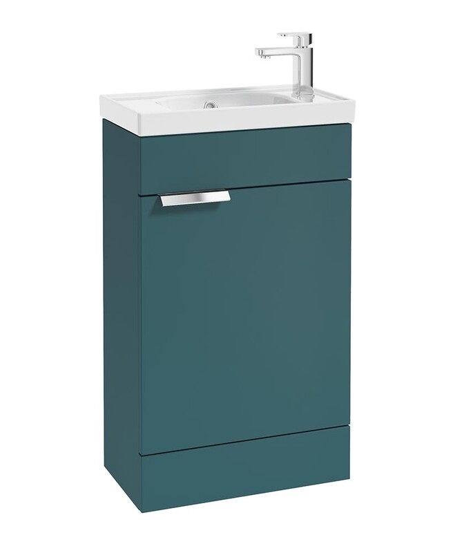 SONAS Stockholm 50cm Floor Standing Cloakroom Vanity Unit Ocean Blue Matt - Brushed Chrome Hardware