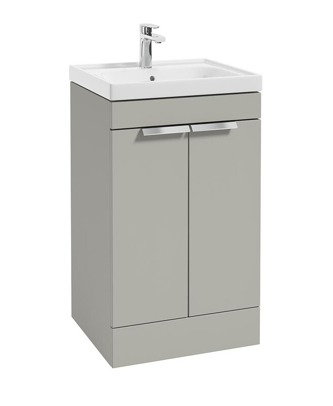 SONAS Stockholm 50cm Short Projection 2 Door Floor Standing Vanity Unit Artic Grey Matt- Brushed Chrome Hardware