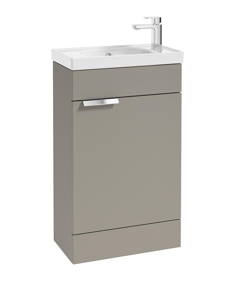 SONAS Stockholm 50cm Floor Standing Cloakroom Vanity Unit Khaki Matt- Brushed Chrome Hardware