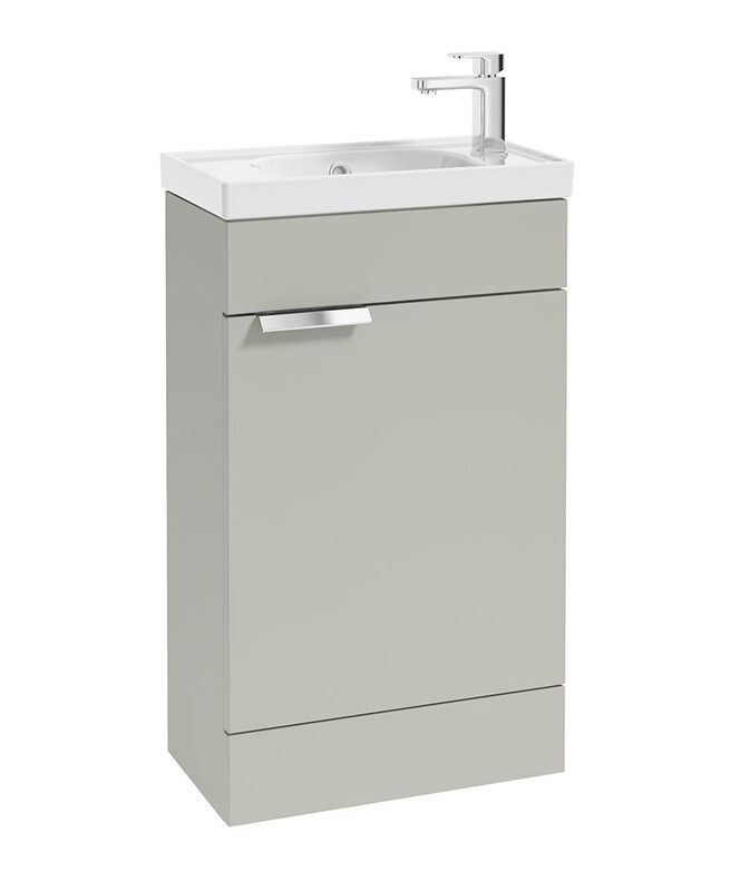 SONAS Stockholm 50cm Floor Standing Cloakroom Vanity Unit Artic Grey Matt - Brushed Chrome Hardware