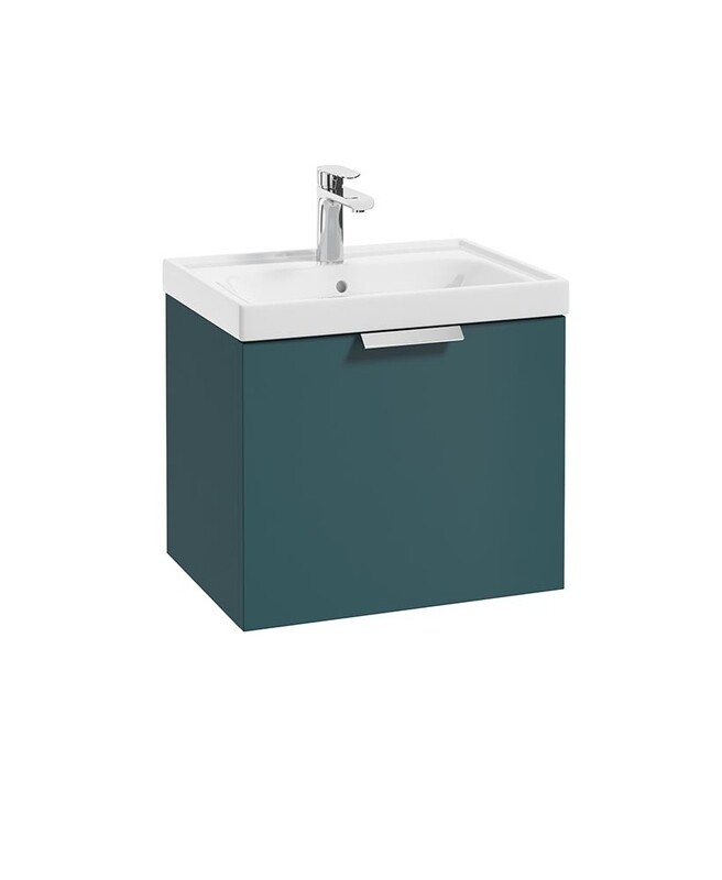 SONAS Stockholm 50cm One Drawer Wall Hung Vanity Unit Ocean Blue Matt- Brushed Chrome Hardware