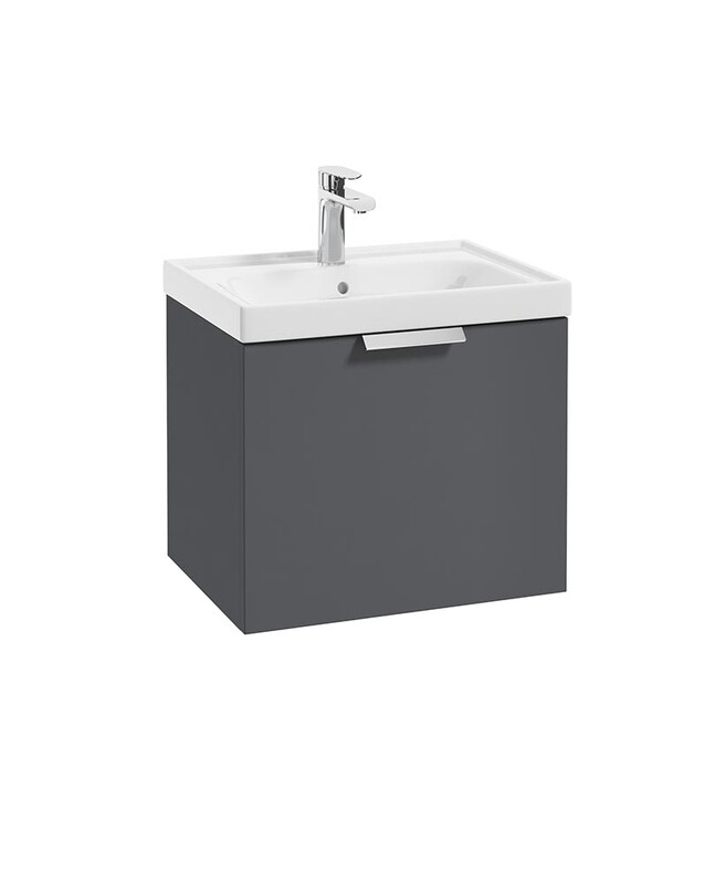 SONAS Stockholm 50cm One Drawer Wall Hung Vanity Unit Midnight Grey Matt- Brushed Chrome Hardware