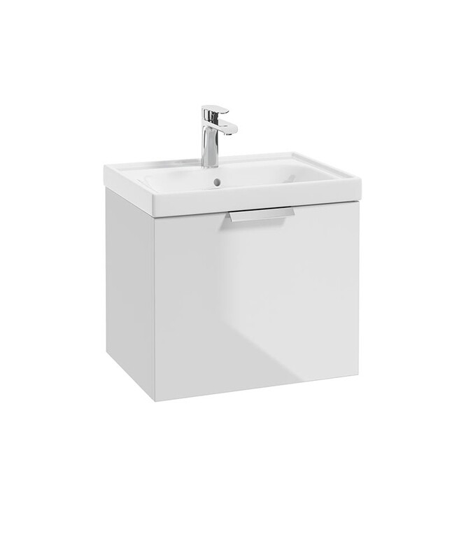 SONAS Stockholm 50cm One Drawer Wall Hung Vanity Unit Gloss White- Brushed Chrome Hardware