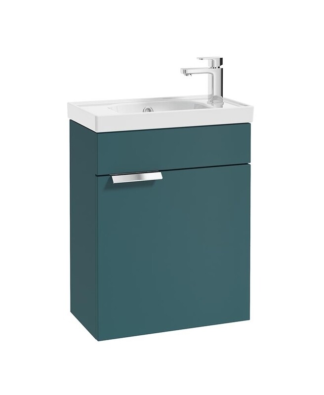 SONAS Stockholm 50cm Wall Hung Cloakroom Vanity Unit Ocean Blue Matt- Brushed Chrome Hardware