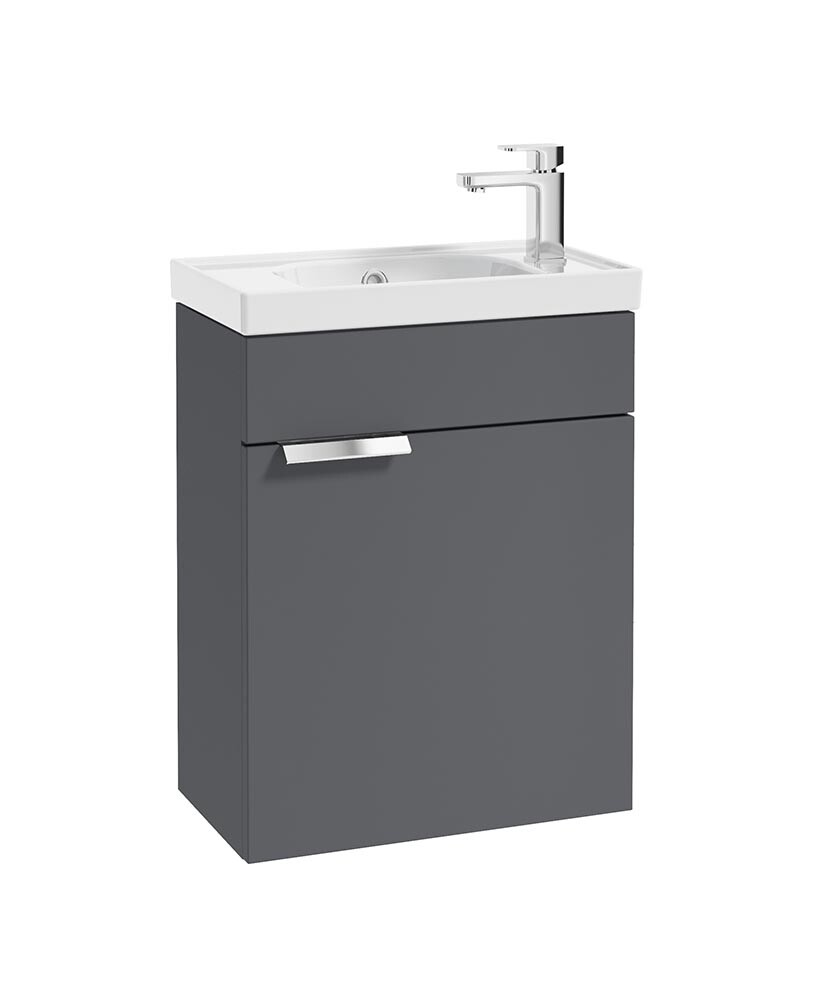 SONAS Stockholm 50cm Wall Hung Cloakroom Vanity Unit Midnight Grey Matt - Brushed Chrome Hardware