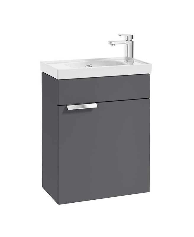 SONAS Stockholm 50cm Wall Hung Cloakroom Vanity Unit Midnight Grey Matt - Brushed Chrome Hardware