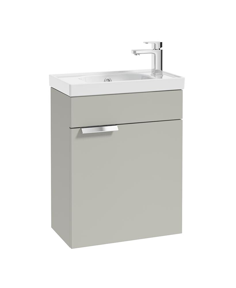 SONAS Stockholm 50cm Wall Hung Cloakroom Vanity Unit Artic Grey Matt- Brushed Chrome Hardware