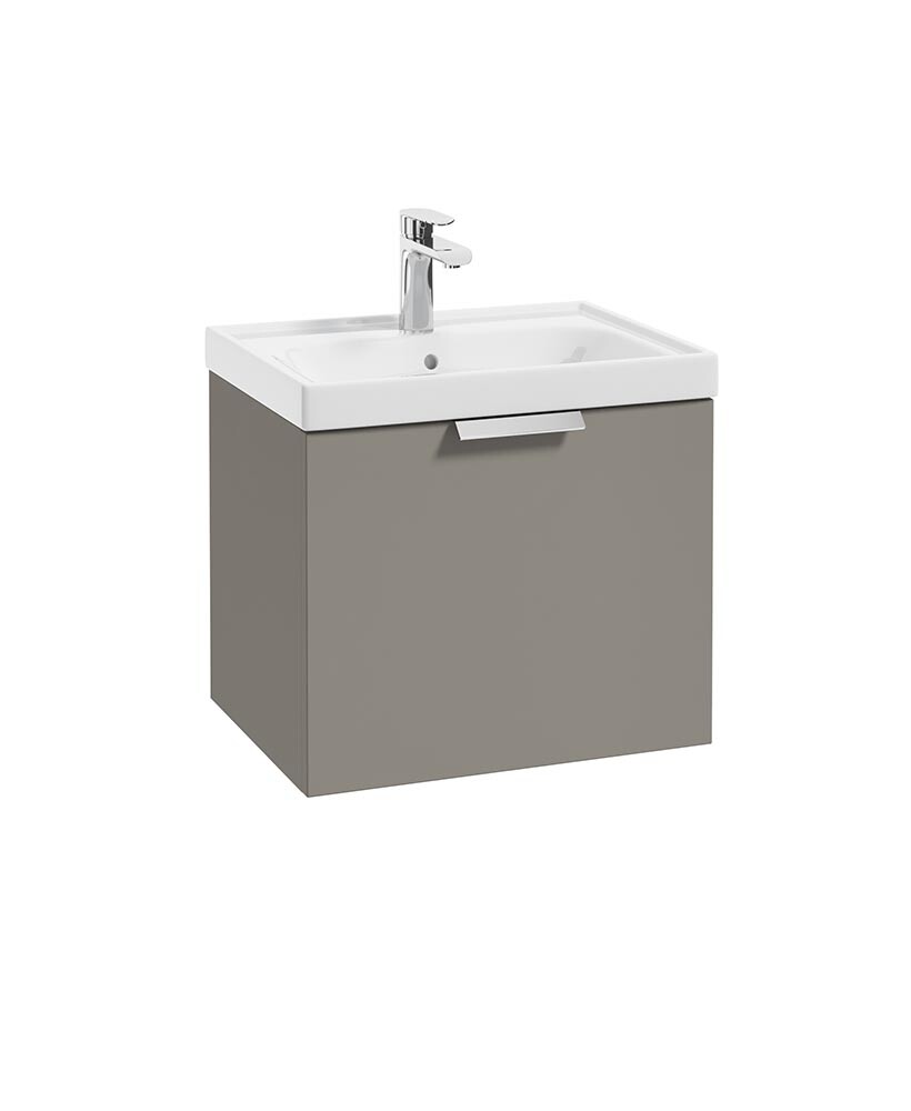 SONAS Stockholm 50cm One Drawer Wall Hung Vanity Unit Khaki Matt- Brushed Chrome Hardware