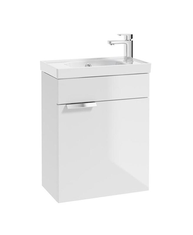 SONAS Stockholm 50cm Wall Hung Cloakroom Vanity Unit Gloss White- Brushed Chrome Hardware