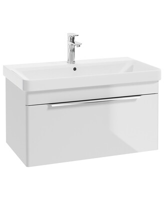 SONAS Vagar 80cm Gloss White 1 Drawer Wall Hung Vanity Unit- Chrome Hardware