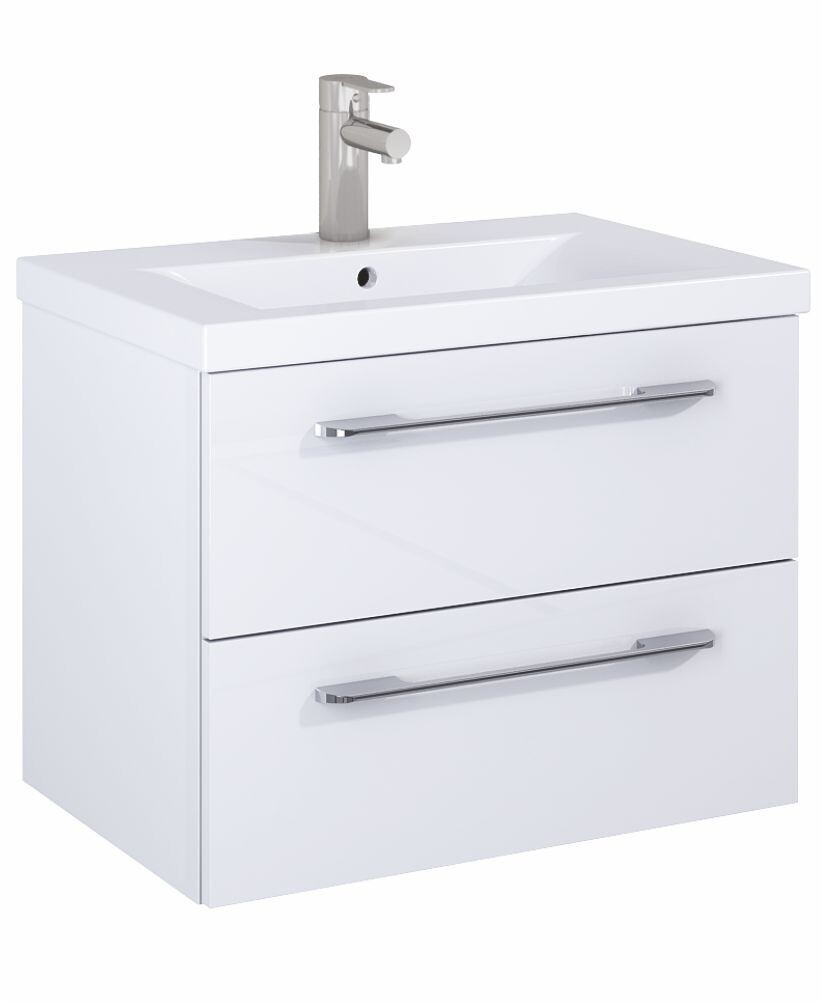 SONAS Otto Plus 60cm Gloss White Short Projection 2 Drawer Wall Hung Vanity Unit- Chrome Hardware