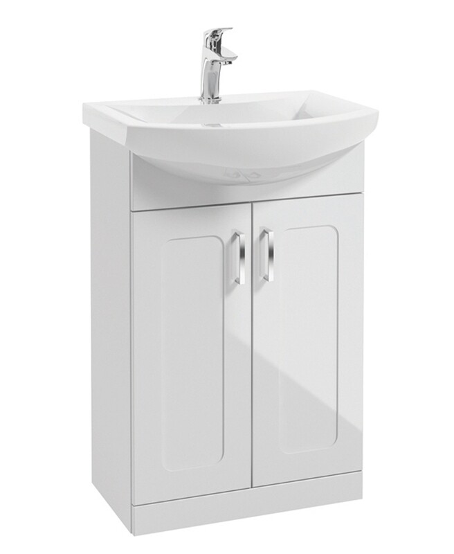SONAS Bristol 55cm Gloss White Floor Standing 2 Door Vanity Unit- Chrome Hardware