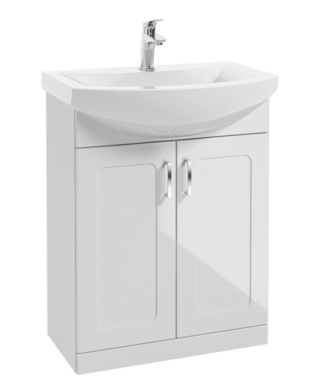 SONAS Bristol 65cm Gloss White  Floor Standing 2 Door Vanity Unit- Chrome Hardware
