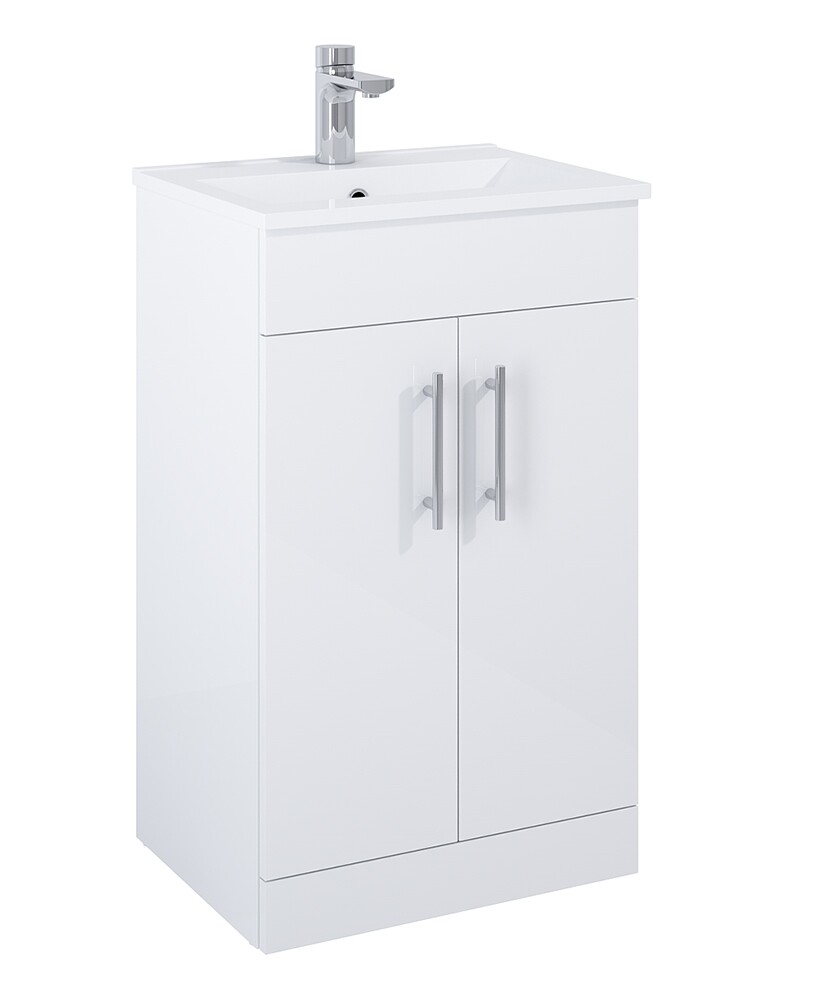 SONAS Belmount Square Gloss White 50cm Short Projection 2 Door Floor Standing Vanity- Chrome Hardware