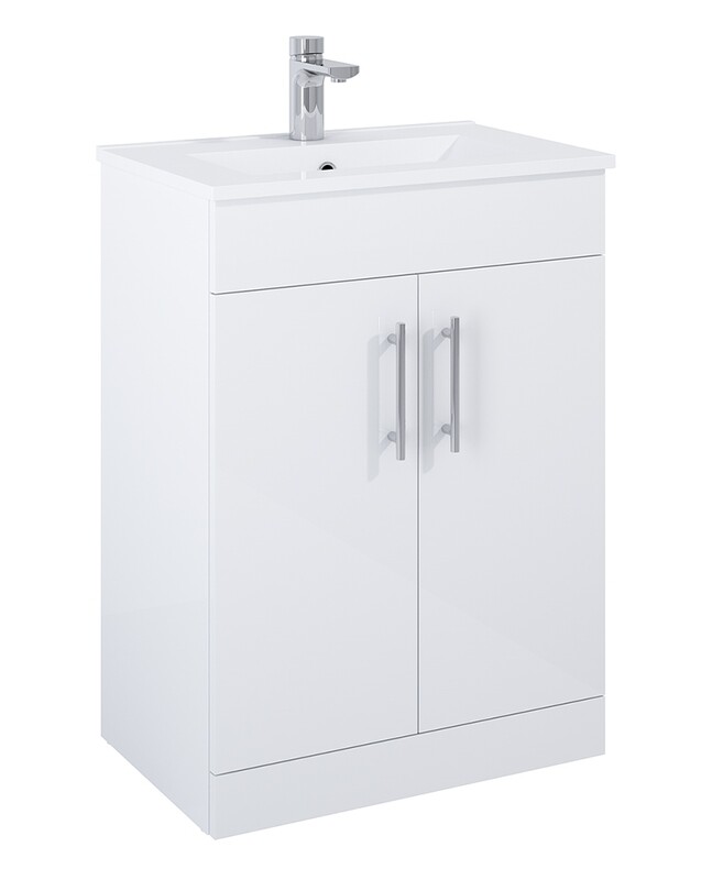 SONAS Belmount Square White Gloss 60cm Short Projection 2 Door Floor Standing Vanity- Chrome Hardware