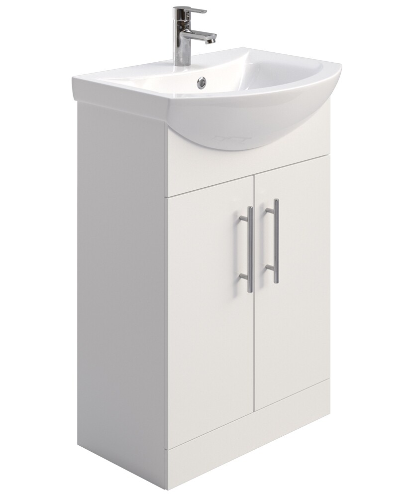 SONAS Belmont Gloss White 55cm 2 Door Floor Standing Vanity Unit- Chrome Hardware