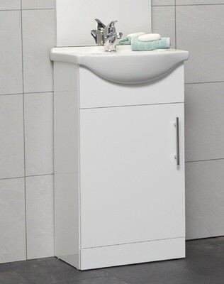 SONAS Belmont Gloss White 45cm 1 Door Floor Standing Vanity Unit- Chrome Hardware