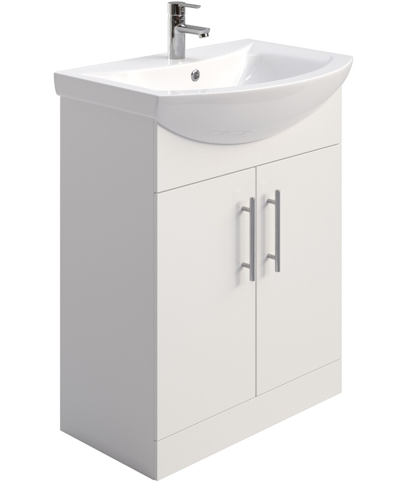 SONAS Belmont Gloss White 65cm 2 Door Floor Standing Vanity Unit- Chrome Hardware