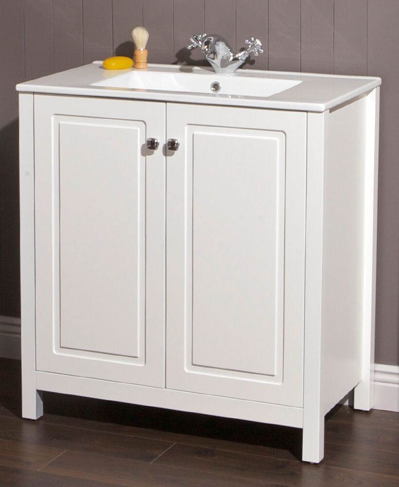 SONAS Kingston Chalk White 80cm 2 Door Floor Standing Vanity with Slim Basin- Chrome Hardware