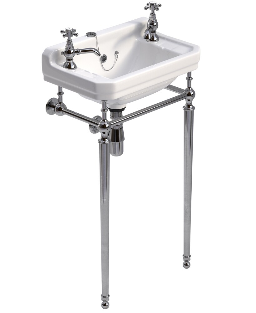 SONAS Westbury 500 Basin &amp; Chrome Washstand 2 Tap Holes