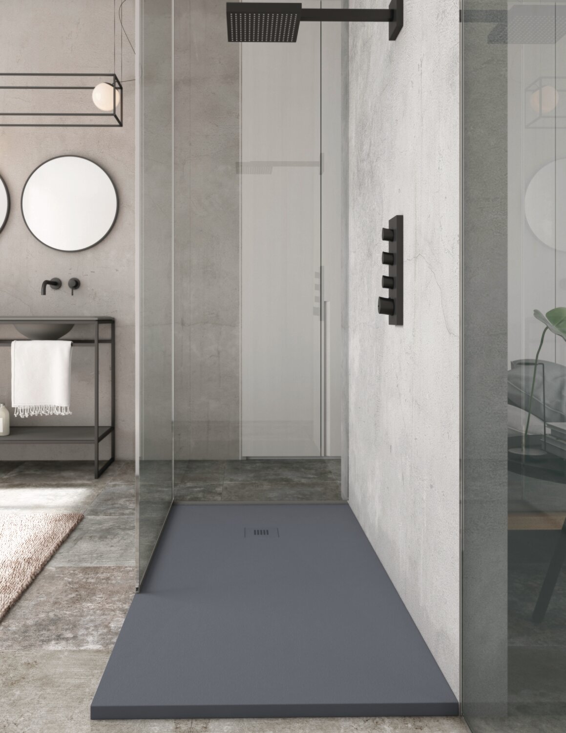 Rectangle Anthracite Sand Slate Shower Tray & Grid