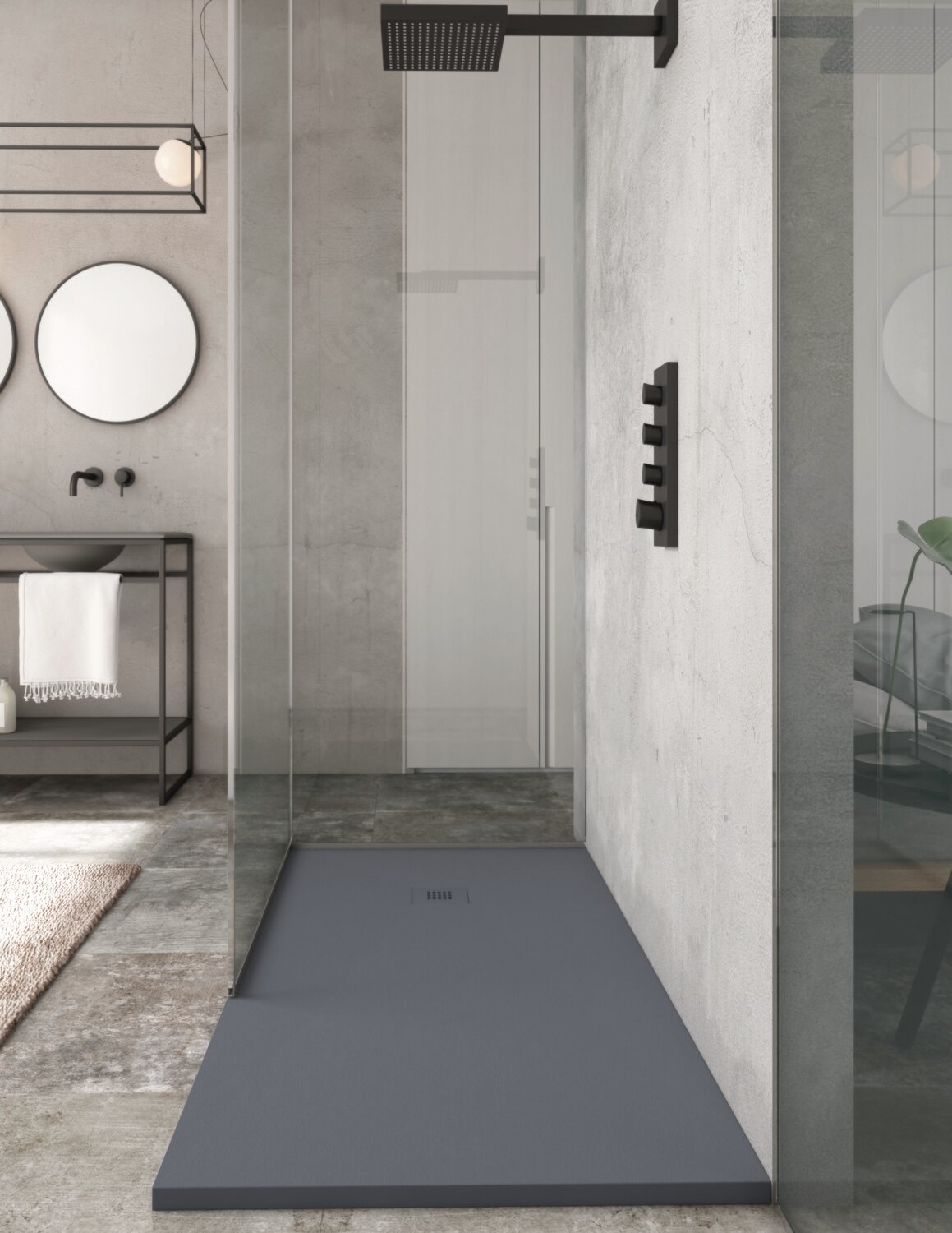 Square Anthracite Sand Slate Shower Tray Square &amp; Grid