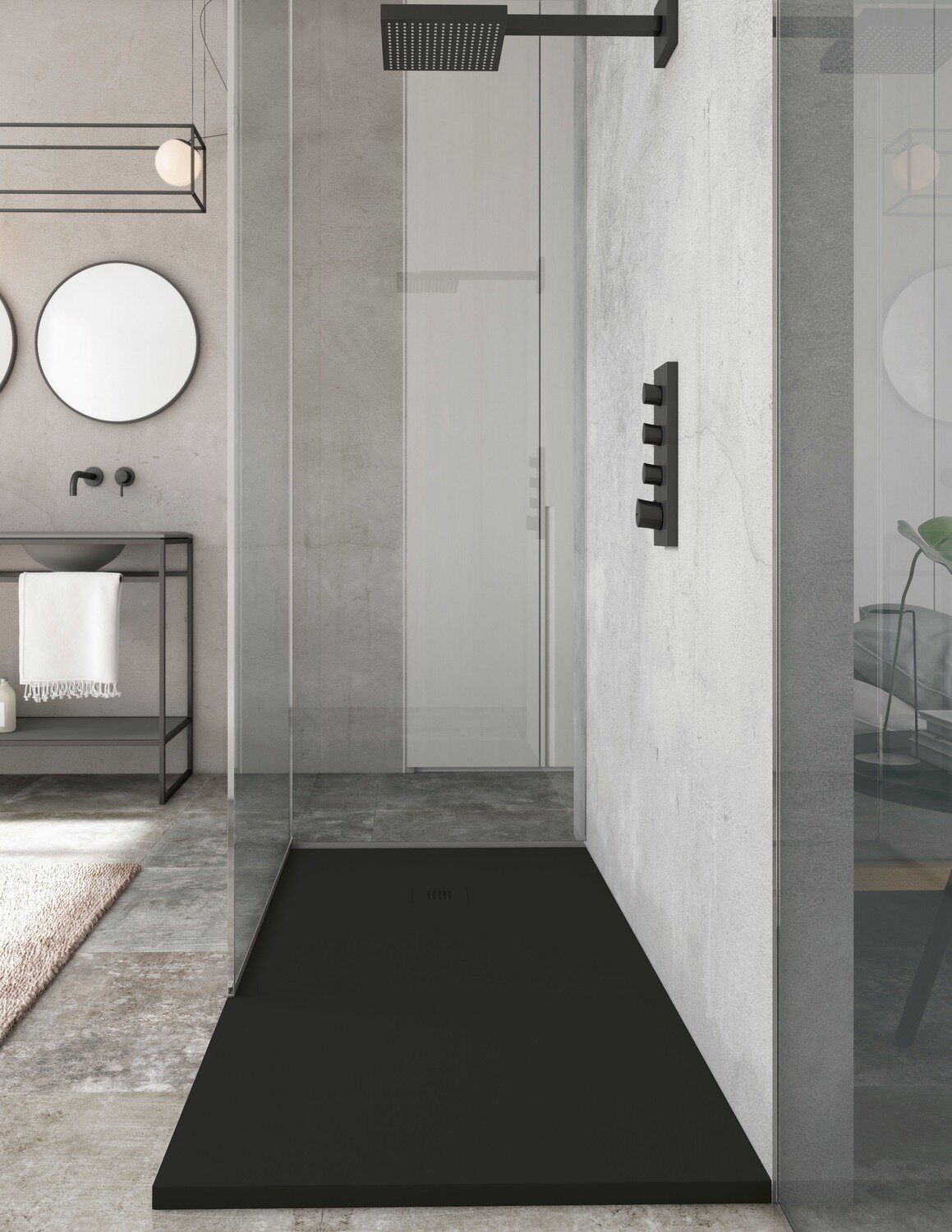 Square Black Slate Shower Tray &amp; Grid