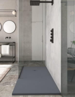 Square Anthracite Sand Slate Shower Tray Square & Grid