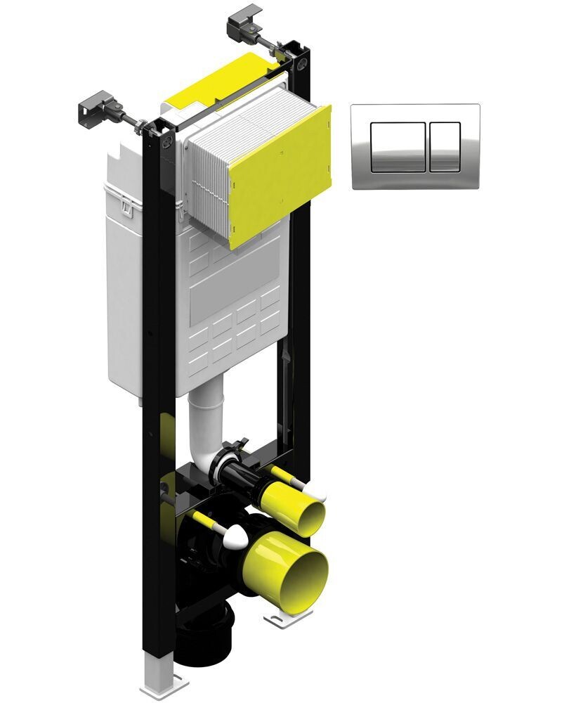 SONAS Fast Fix Frame with Front Access for Wall Hung WC with Rectangle Flush Place, Plate Colour: Chrome