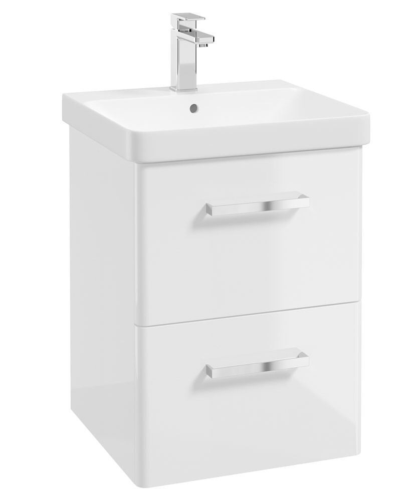SONAS Kora 50cm Wall Hung 2 Drawer Vanity Unit Gloss White- Chrome Hardware