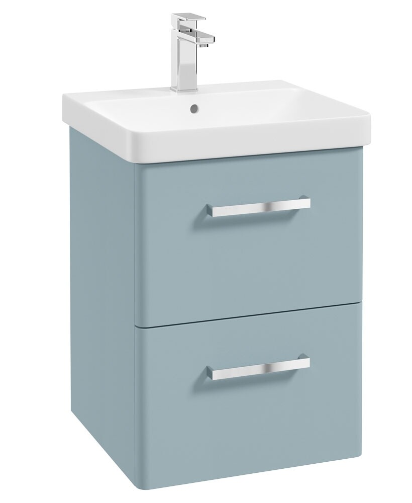 SONAS Kora 50cm Wall Hung 2 Drawer Vanity Unit Matt Morning Sky Blue- Chrome Hardware