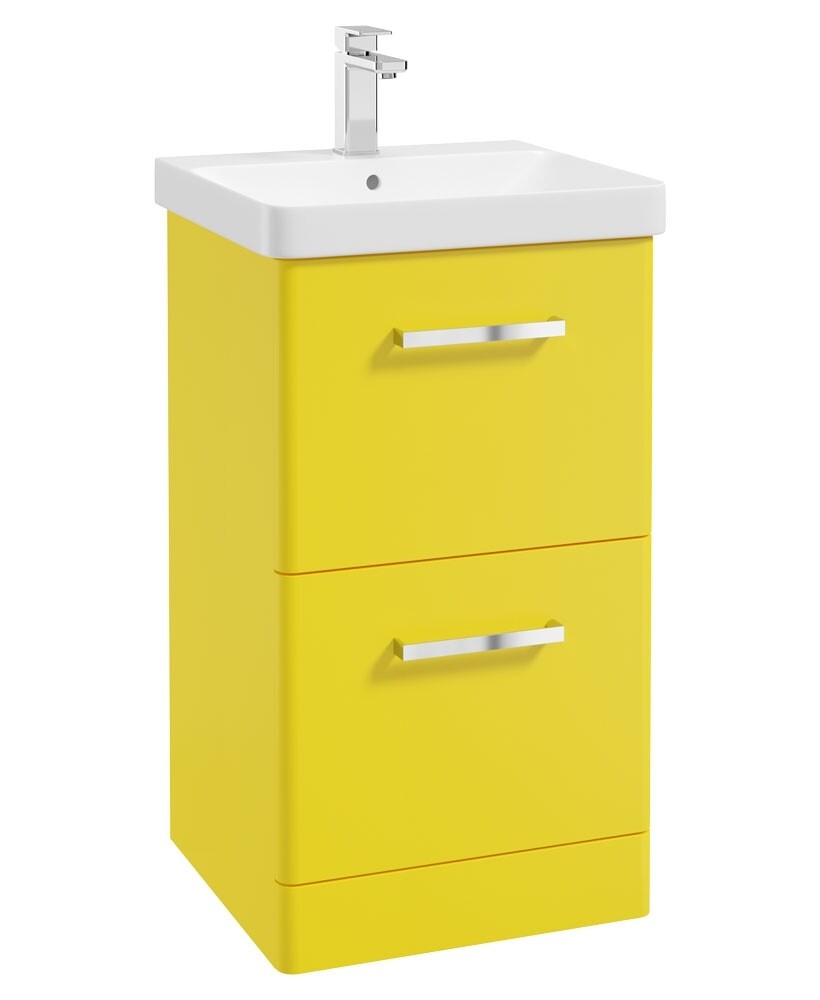 SONAS Kora 50cm Floor Standing 2 Drawer Vanity Unit Sun-Kissed Yellow Matt- Chrome Hardware
