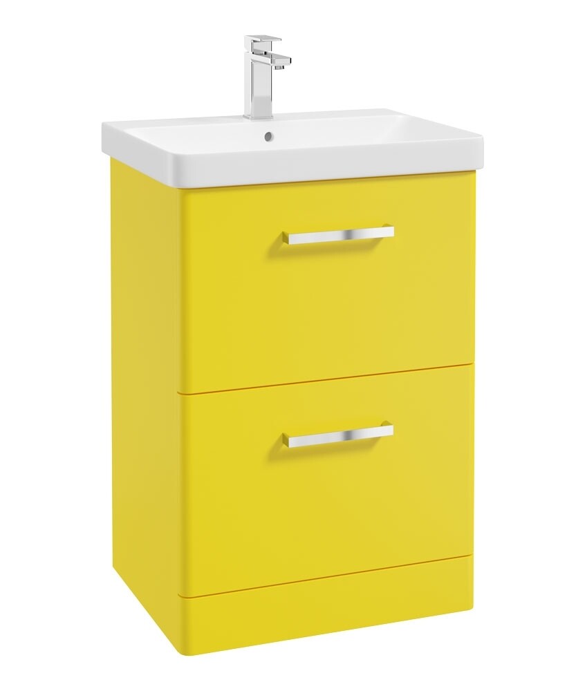 SONAS Kora 60cm Floor Standing 2 Drawer Vanity Unit Sun-Kissed Yellow Matt- Chrome Hardware