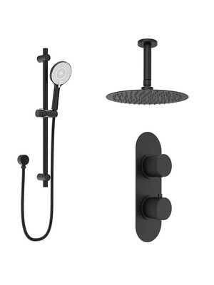 Alita Knurled Shower Set 1 Matt Black-Ceiling Mounted Fixed Head