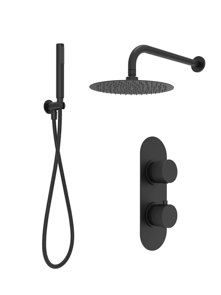 SONAS Alita Knurled Shower Set 2 Matt Black - Wall Mounted Arm