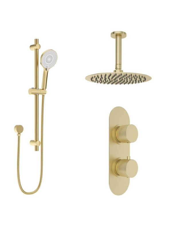 Alita Knurled Shower Set 1 Brushed Gold - Ceiling Mounted Fixed Head