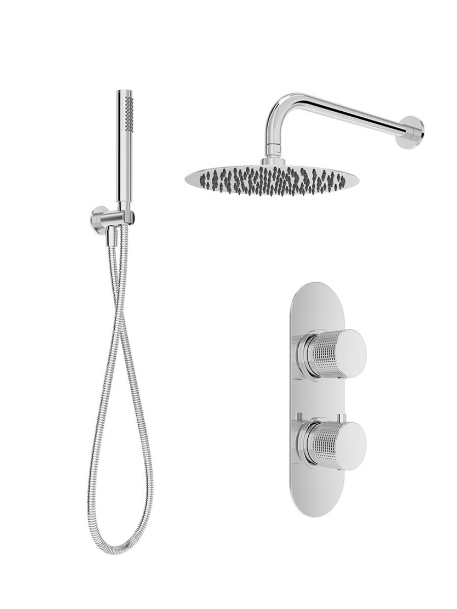 SONAS Alita Knurled Shower Set 2 Chrome  - Wall Mounted Arm