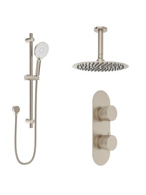 Alita Knurled Shower Set 1 Brushed Nickel - Ceiling Mounted Fixed Head