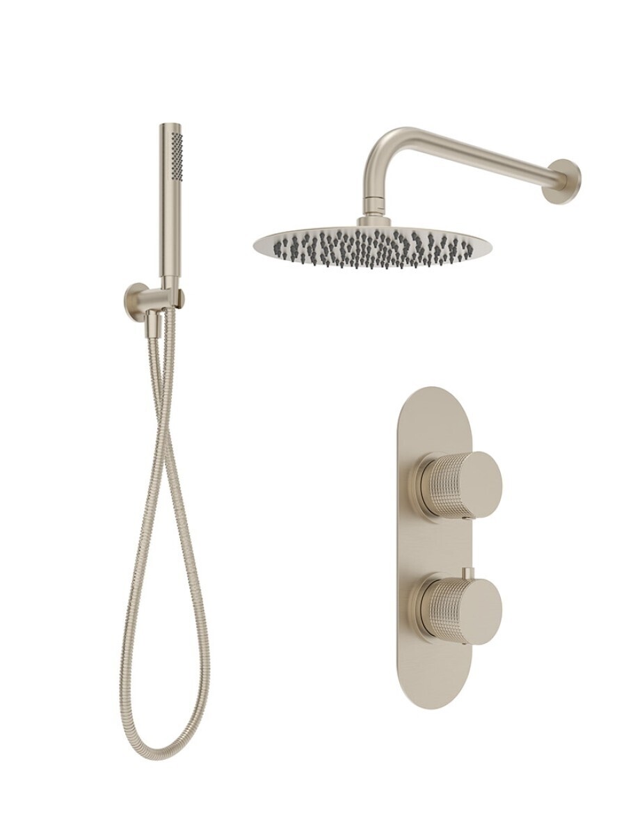 SONAS Alita Knurled Shower Set 2 Brushed Nickel - Wall Mounted Arm