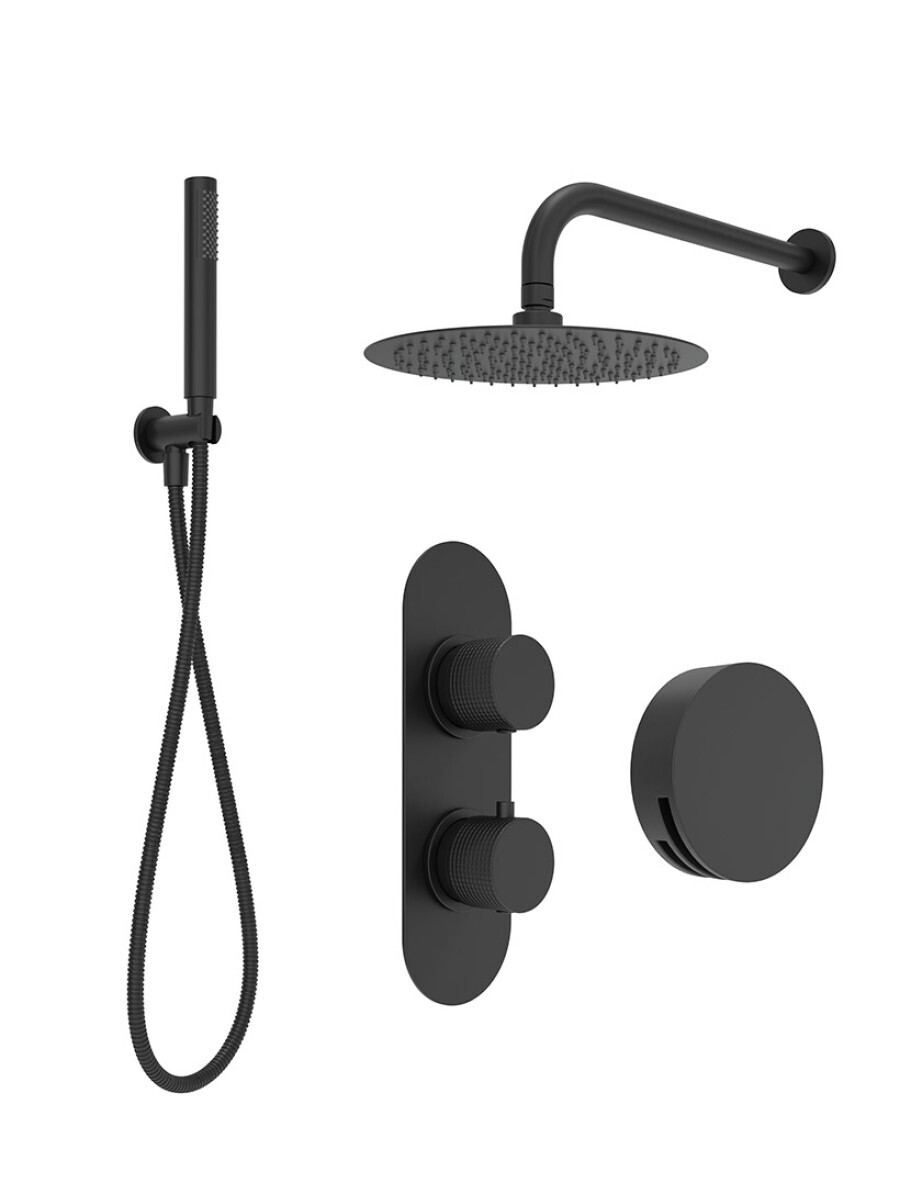 SONAS Alita Knurled Bath Set 3 Matt Black- Wall Mounted  Head