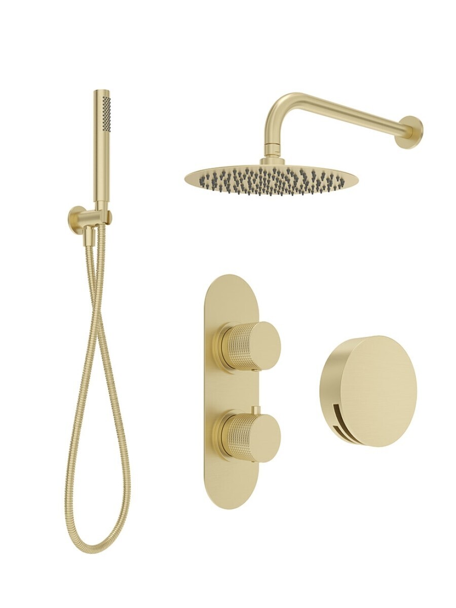 SONAS Alita Knurled Bath Set 3 Brushed Gold - Wall Mounted  Head