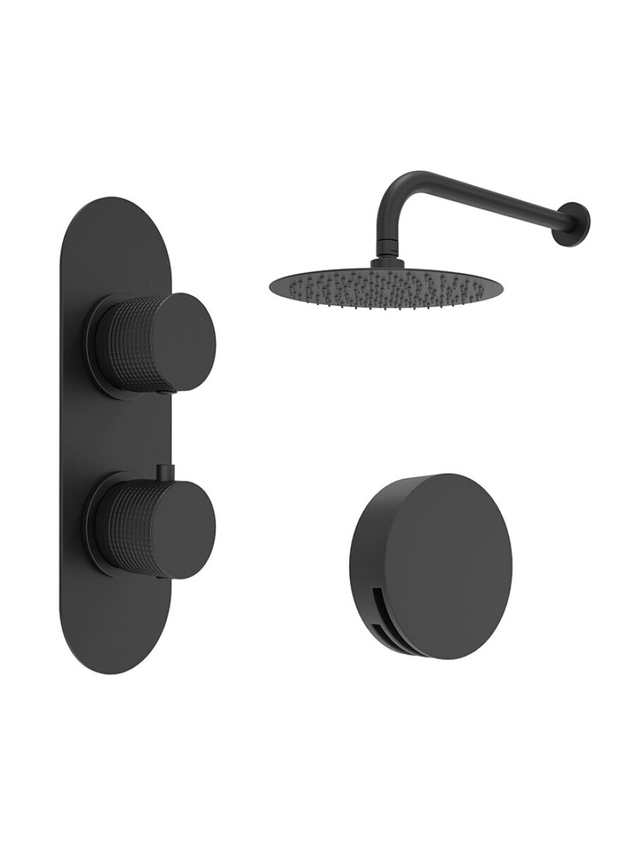 SONAS Alita Knurled Bath Set 4 Matt Black- Wall Mounted Fixed Head