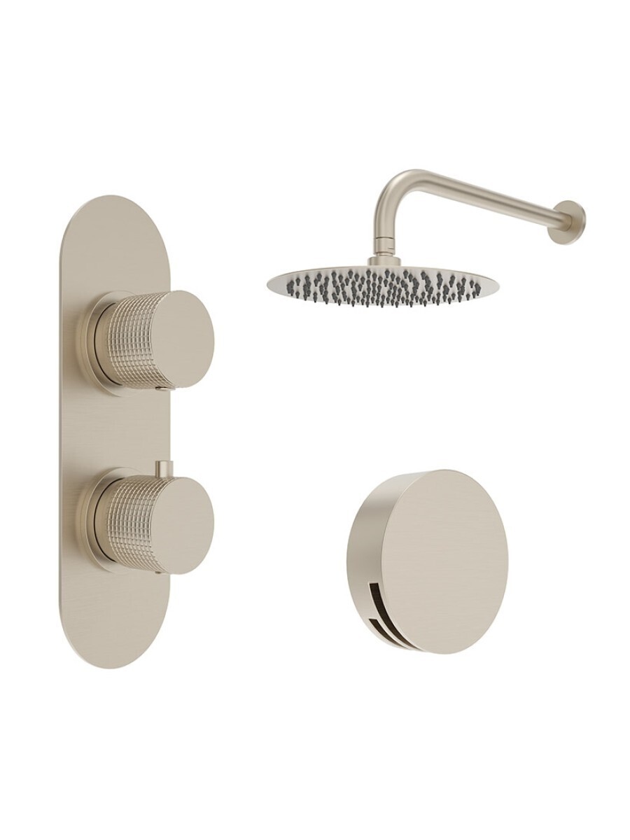 SONAS Alita Knurled Bath Set 4 Brushed Nickel- Wall Mounted Fixed Head