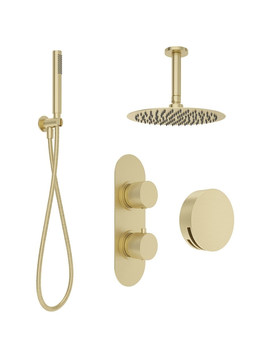 SONAS Alita Knurled Bath Set 3 Brushed Gold - Ceiling Mounted Fixed Head